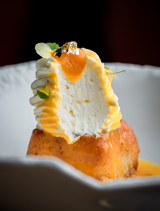 Creamy dessert served for a wedding anniversary at Dans le Noir ? restaurant